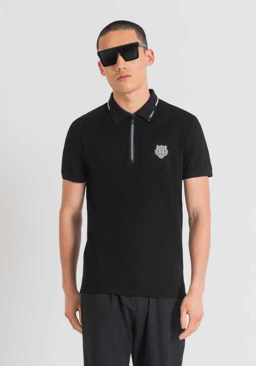SLIM FIT POLO SHIRT IN MERCERISED COTTON PIQUE WITH RUBBERISED TIGER PRINT - Preview Men's Collection Spring-Summer 2024 | Antony Morato Online Shop