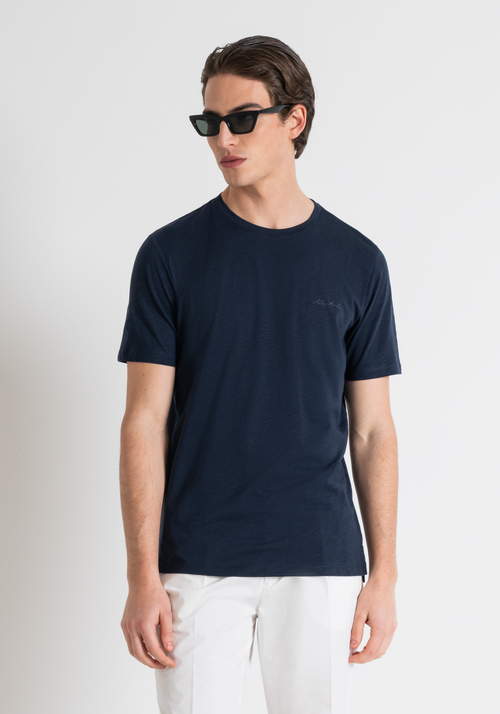 REGULAR FIT FLAMED COTTON T-SHIRT WITH INJECTION RUBBERIZED LOGO PRINT - Men's T-shirts & Polo | Antony Morato Online Shop