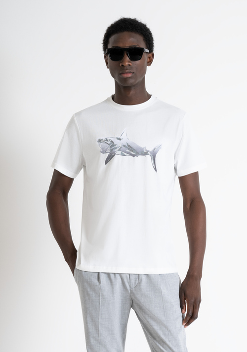 REGULAR FIT COTTON T-SHIRT WITH MATT PLASTIC AND FLOCK PRINT - T-shirts & Polo | Antony Morato Online Shop