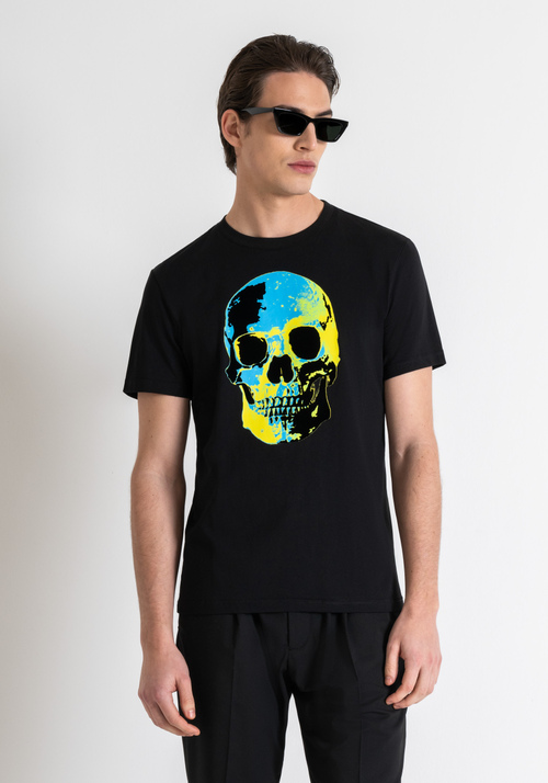 T-SHIRT SLIM FIT EN COTON AVEC IMPRIMÉ TÊTE DE MORT - T-shirts et polos | Antony Morato Online Shop