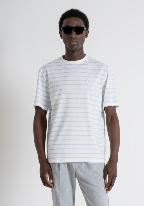 RELAXED FIT COTTON T-SHIRT WITH STRIPE PATTERN AND EMBROIDERED LOGO - Clothing | Antony Morato Online Shop