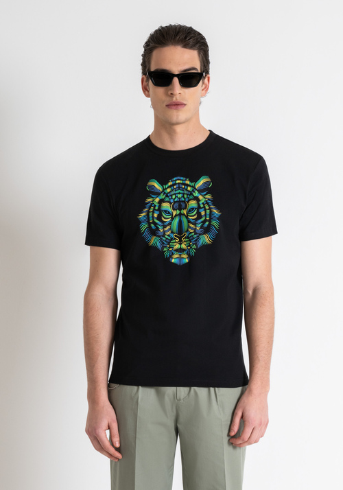 T-SHIRT SLIM FIT EN JERSEY DE COTON AVEC UN MOTIF TIGRE EFFET ÉPONGE - T-shirts et polos | Antony Morato Online Shop