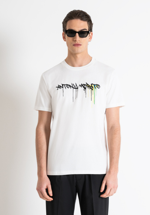 T-SHIRT REGULAR FIT AUS BAUMWOLLJERSEY MIT LOGO-PRINT - T-Shirts & Poloshirts | Antony Morato Online Shop