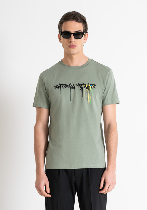 SLIM FIT T-SHIRT IN COTTON JERSEY WITH MATT PLASTIC LOGO PRINT AND RUBBERIZED INJECTION - T-shirts et polos | Antony Morato Online Shop