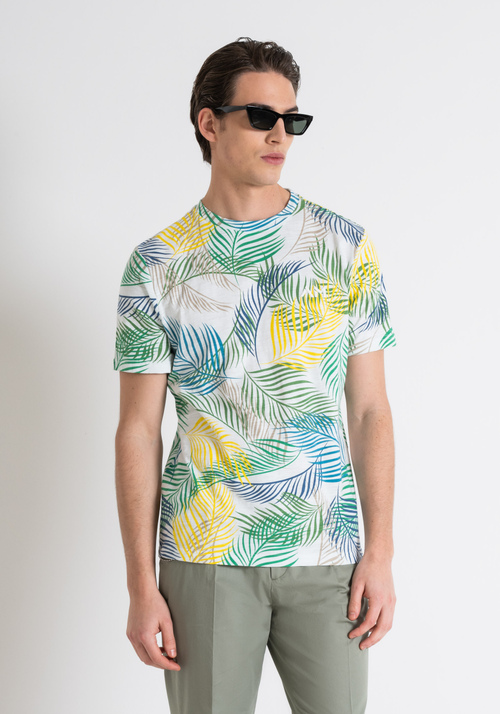 REGULAR FIT T-SHIRT AUS FLAMMKOHLENGEDRUCKTER BAUMWOLLE MIT GESTICKTEM LOGO - T-Shirts & Poloshirts | Antony Morato Online Shop