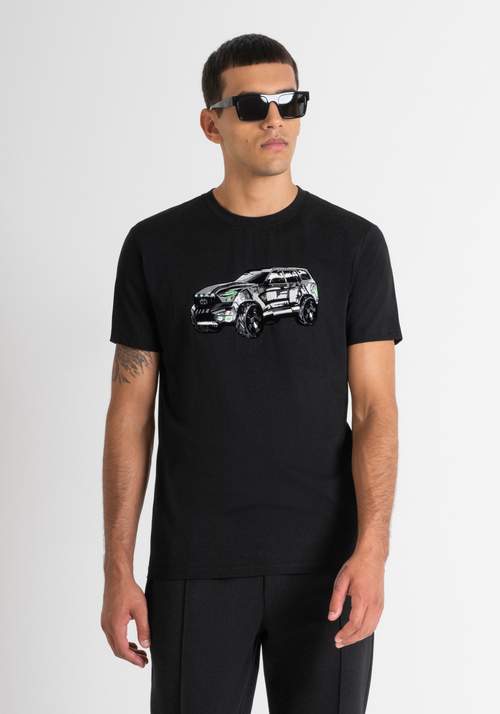 REGULAR FIT T SHIRT IN BLACK COTTON JERSEY WITH PANTHER PRINT Antony Morato