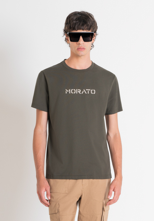 T-SHIRT REGULAR FIT EN JERSEY DE COTON VERT AVEC LOGO - T-shirts et polos | Antony Morato Online Shop
