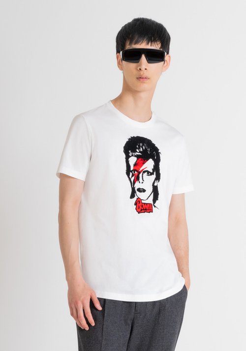 REGULAR FIT T-SHIRT IN WHITE COTTON JERSEY WITH "DAVID BOWIE" PRINT - Men's T-shirts & Polo | Antony Morato Online Shop