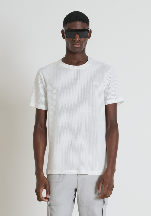 REGULAR FIT T-SHIRT AUS BAUMWOLLNETZ MIT GESTICKTEM LOGO - Bekleidung | Antony Morato Online Shop