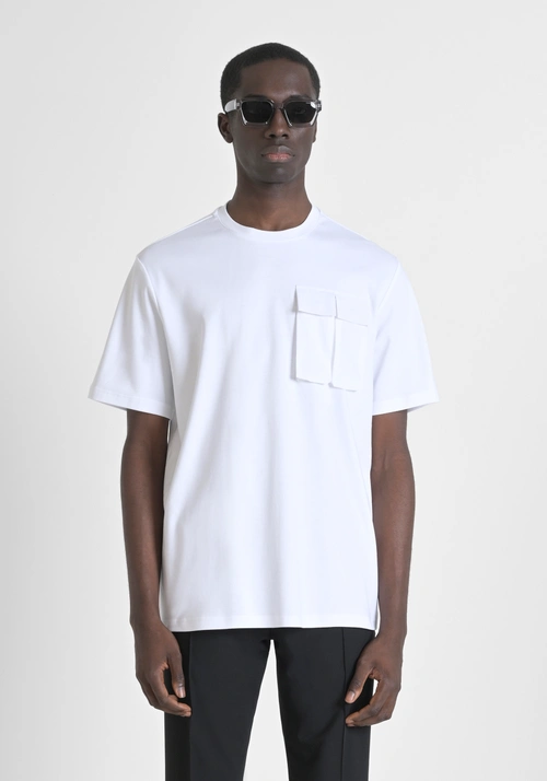 RELAXED FIT 100% COTTON JERSEY T-SHIRT WITH DOUBLE BREAST POCKET AND EMBOSSED LOGO ON BACK - Mood Jakarta | Antony Morato Online Shop