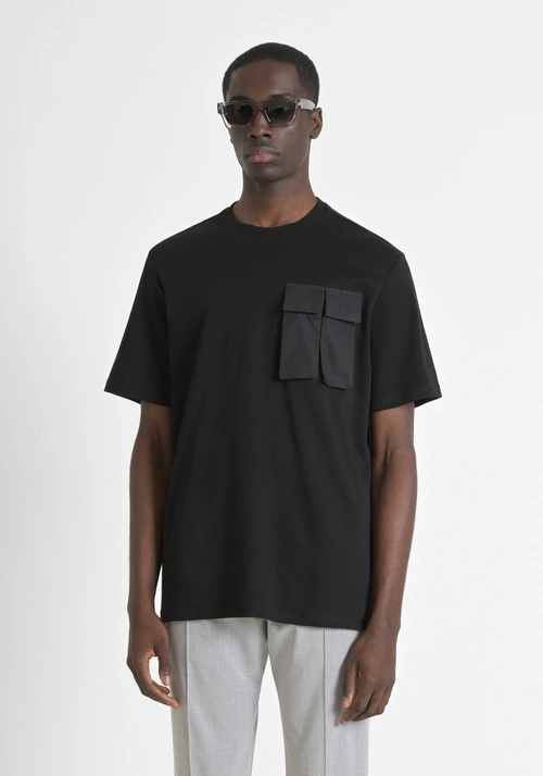 RELAXED FIT 100% COTTON JERSEY T-SHIRT WITH DOUBLE BREAST POCKET AND EMBOSSED LOGO ON BACK - Mood Jakarta | Antony Morato Online Shop