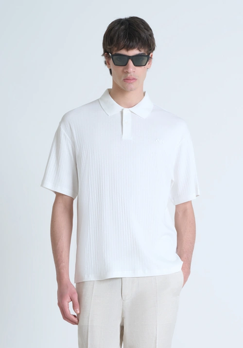 RELAXED FIT POLO IN COTTON WITH STIPES MOTIF AND EMBROIDERED LOGO - Abbigliamento uomo | Antony Morato Online Shop