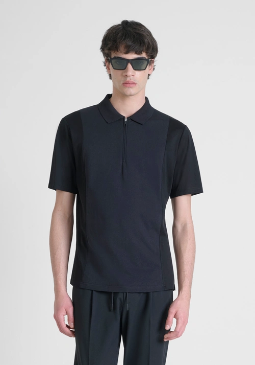 REGULAR FIT POLO SHIRT IN 100% COTTON JERSEY WITH CONTRASTING ZIP AND LOGO ON BACK NECK - Abbigliamento uomo | Antony Morato Online Shop