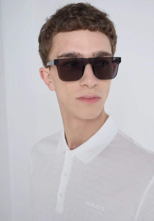 PURE COTTON SLIM FIT POLO SHIRT WITH ALL-OVER GEOMETRIC PATTERN AND EMBOSSED LOGO - Mood Jakarta | Antony Morato Online Shop