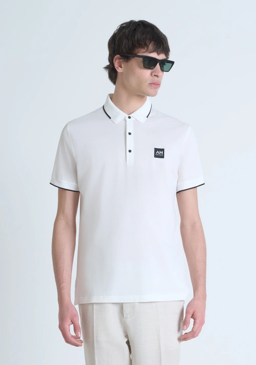 POLO SLIM FIT DE PURO ALGODÓN CON PATRÓN GEOMÉTRICO INTEGRAL Y LOGOTIPO EN RELIEVE - Camisetas y polo | Antony Morato Online Shop