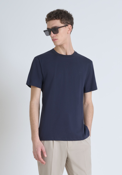 REGULAR FIT 100% COTTON JERSEY T-SHIRT WITH RIBBED COLLAR AND TONE-ON-TONE MONOGRAMMED LOGO - Men's T-shirts & Polo | Antony Morato Online Shop