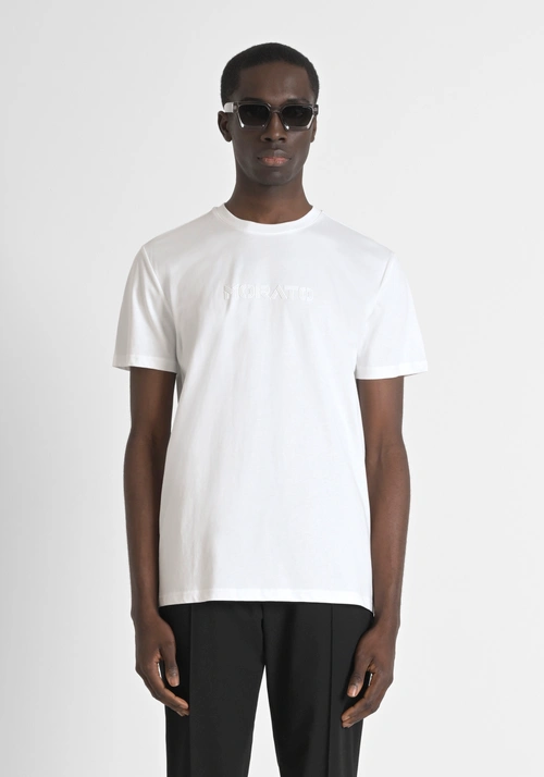 REGULAR FIT 100% COTTON JERSEY T-SHIRT WITH TONE-ON-TONE EMBOSSED LOGO - Mood Jakarta | Antony Morato Online Shop