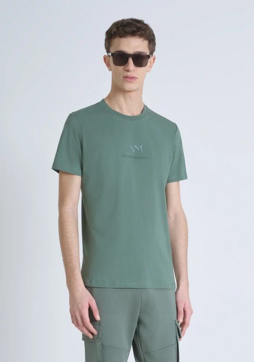PURE COTTON JERSEY SLIM FIT T-SHIRT WITH TONE ON TONE EMBOSSED LOGO - Clothing | Antony Morato Online Shop