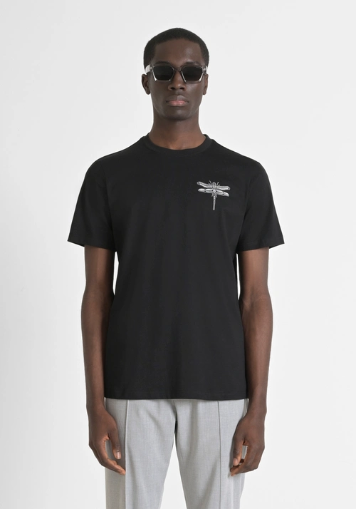 REGULAR FIT COTTON JERSEY T-SHIRT WITH SPONGE EFFECT PRINT - Total Black Outfit | Antony Morato Online Shop