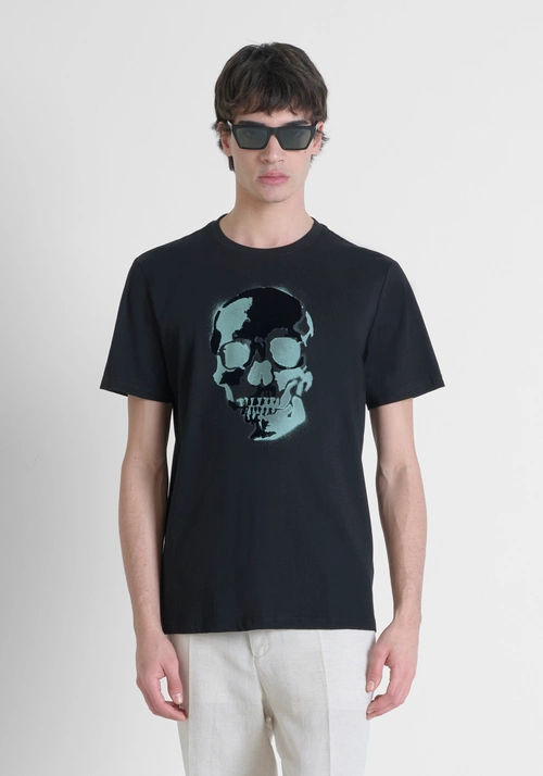 T-SHIRT REGULAR FIT AUS BAUMWOLLJERSEY MIT SCHWAMMEFFEKT-APPLIKATION - New Arrivals FS25 | Antony Morato Online Shop