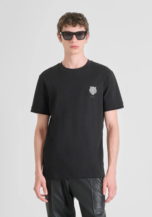 T-SHIRT SLIM FIT AUS BAUMWOLL-JERSEY MIT KLEINEM TIGER-LOGO - Bekleidung | Antony Morato Online Shop