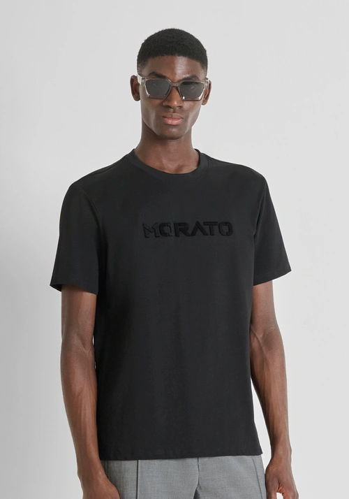 T-SHIRT REGULAR FIT AUS BAUMWOLL-JERSEY MIT SCHWAMM-EFFEKT-LOGO - T-Shirts & Poloshirts | Antony Morato Online Shop