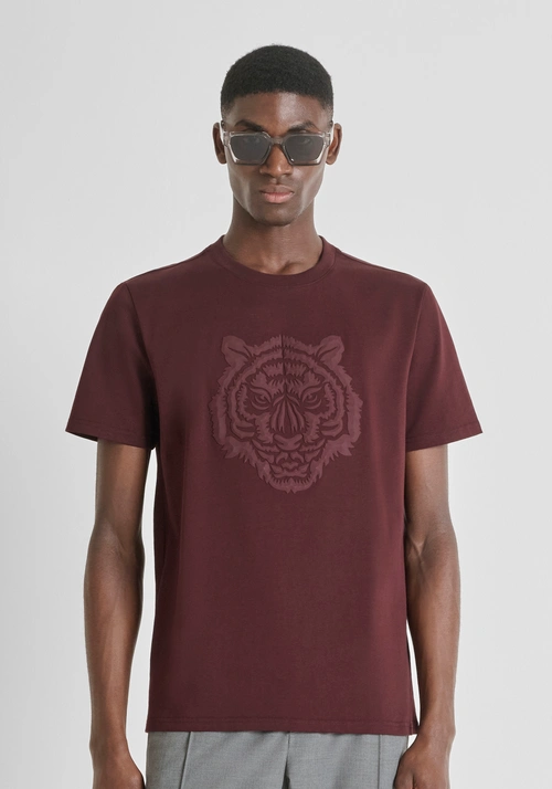 REGULAR FIT COTTON JERSEY T-SHIRT WITH RUBBERIZED TIGER PRINT - Clothing | Antony Morato Online Shop