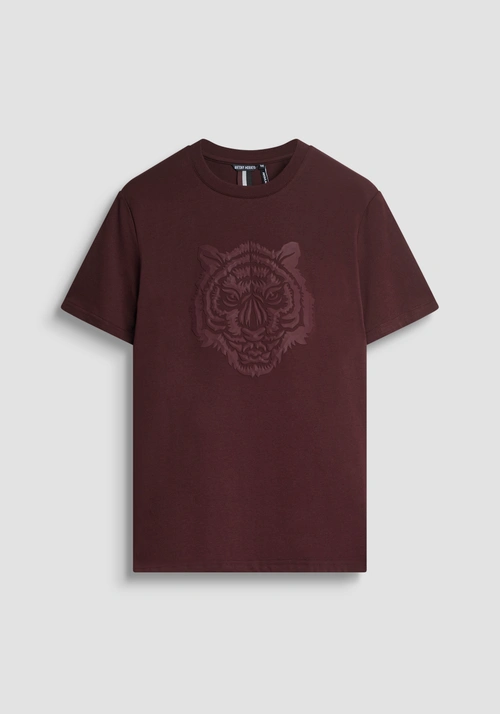 REGULAR FIT COTTON JERSEY T-SHIRT WITH RUBBERIZED TIGER PRINT - Preview Men's Collection Fall-Winter 2025 | Antony Morato Online Shop