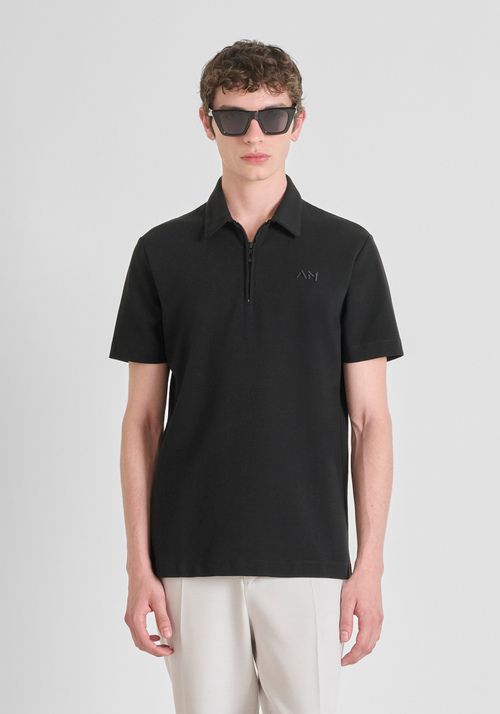 REGULAR FIT DOBBY COTTON JERSEY POLO SHIRT WITH EMBROIDERED LOGO - Regular fit t-shirts | Antony Morato Online Shop