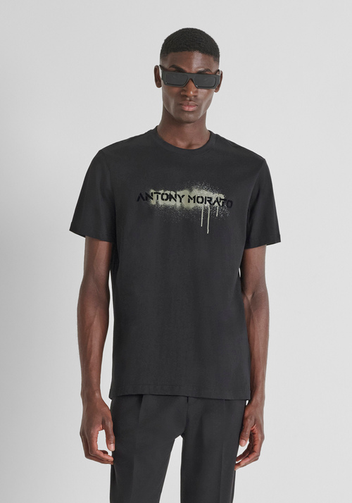 REGULAR FIT COTTON JERSEY T-SHIRT WITH PAINT LOGO PRINT - Regular fit t-shirts | Antony Morato Online Shop