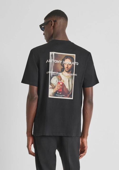 CAMISETA RELAXED EN JERSEY DE ALGODÓN CON ESTAMPADO ARTS - Total Black Outfit | Antony Morato Online Shop
