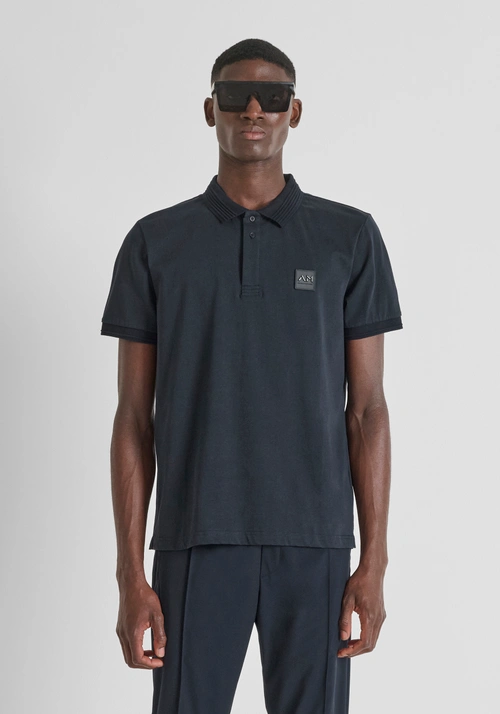 REGULAR FIT COTTON JERSEY POLO SHIRT WITH SMALL LOGO PATCH - Regular fit t-shirts | Antony Morato Online Shop