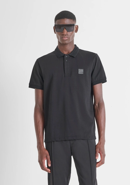 REGULAR FIT COTTON JERSEY POLO SHIRT WITH SMALL LOGO PATCH - Regular fit t-shirts | Antony Morato Online Shop