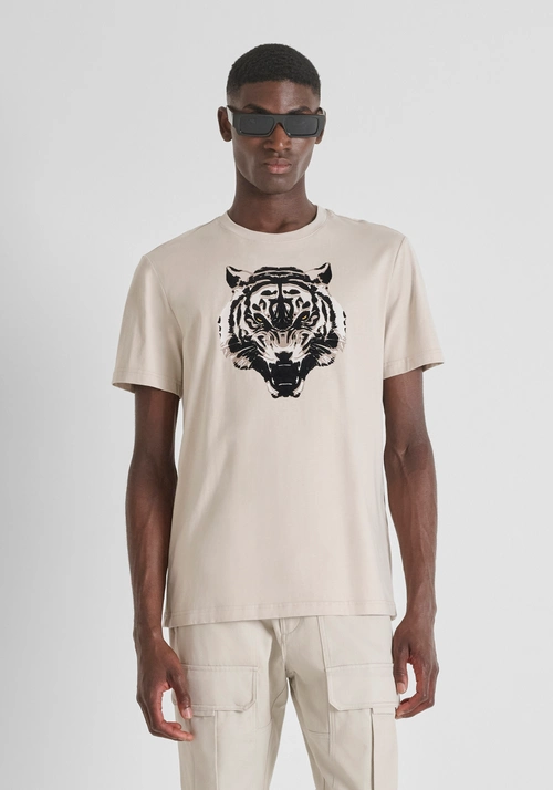 T-SHIRT REGULAR FIT COTTON JERSEY SHIRT WITH FLOCK TIGER PRINT - Regular fit t-shirts | Antony Morato Online Shop