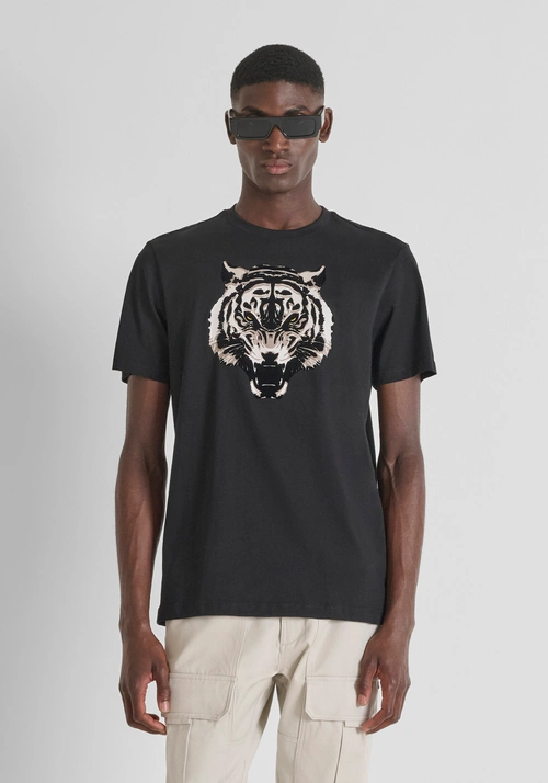 T-SHIRT REGULAR FIT COTTON JERSEY SHIRT WITH FLOCK TIGER PRINT - Regular fit t-shirts | Antony Morato Online Shop