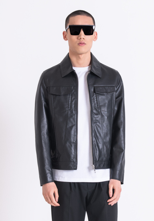 SLIM FIT GENUINE LEATHER ZIPPERED JACKET - Men's Field Jackets and Coats | Antony Morato Online Shop