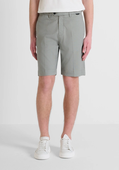 SLIM FIT SHORTS "MARK" IN STRETCH COTTON BLEND WITH MICRO PATTERN - Men's Trousers | Antony Morato Online Shop