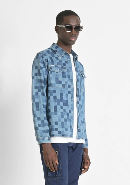 CHEMISE REGULAR « RAY » EN DENIM AVEC MOTIF GÉOMÉTRIQUE ET DÉCOUPE LASER - Chemises | Antony Morato Online Shop