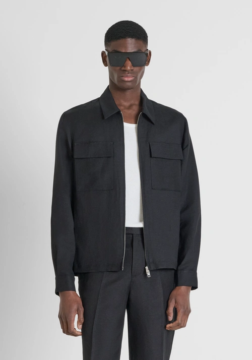 CAMICIA RELAXED FIT "BREMA" IN MISTO LINO - Outfit Total Black | Antony Morato Online Shop