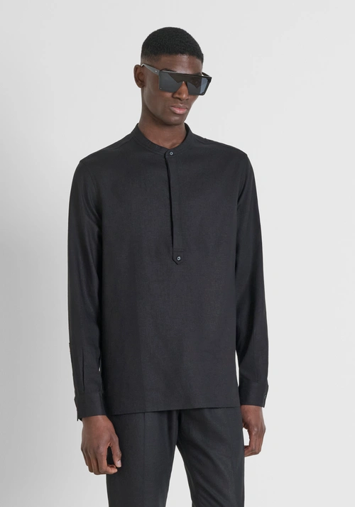 RELAXED FIT SHIRT "KILIS" IN SOFT TOUCH LINEN VISCOSE BLEND - Total Black Outfit | Antony Morato Online Shop