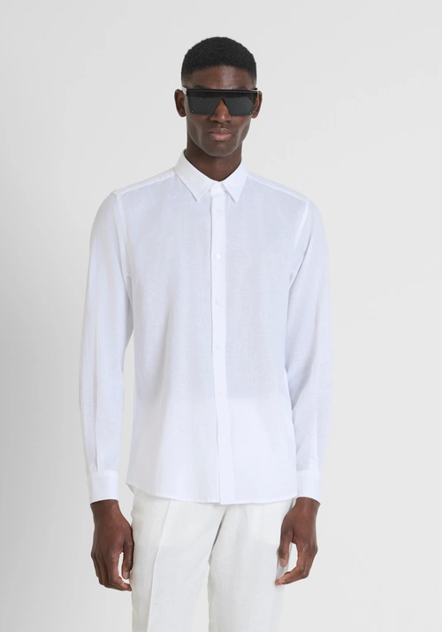 CAMICIA SLIM FIT "ALICANTE" IN MISTO LINO CON LOGO RICAMATO - Abbigliamento Uomo | Antony Morato Online Shop