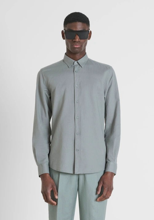SLIM FIT SHIRT "ALICANTE" IN COTTON LINEN BLEND WITH EMBRIODERED LOGO - Shirts | Antony Morato Online Shop