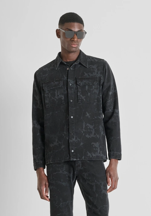 CAMICIA REGULAR FIT "ROB" IN DENIM NERO LAVORATO - Camicie Uomo | Antony Morato Online Shop