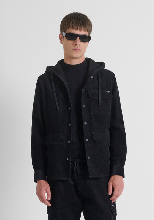 REGULAR FIT SHIRT IN VELVET AND CONTRASTING FABRIC - Total Black Outfit | Antony Morato Online Shop