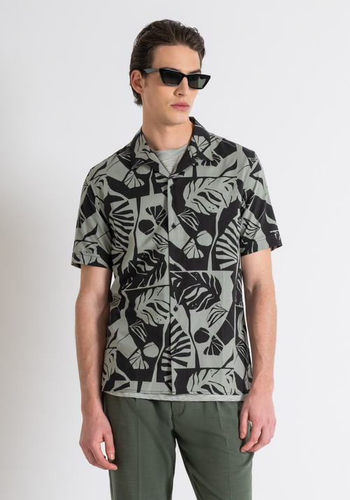 COTTON BLEND REGULAR STRAIGHT FIT "HONOLULU" SHIRT WITH JUNGLE PRINT - Shirts | Antony Morato Online Shop