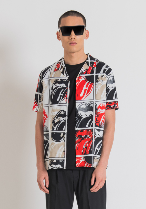 "HONOLULU" REGULAR STRAIGHT FIT SHIRT IN COTTON VISCOSE BLEND FABRIC WITH ROLLING STONES PRINT - Preview Men's Collection Spring-Summer 2024 | Antony Morato Online Shop