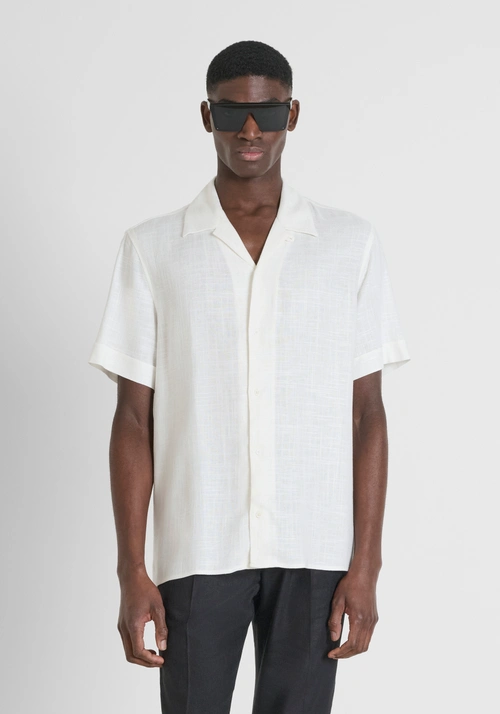 "HONOLULU" REGULAR FIT SHIRT IN A LINEN BLEND WITH A CUBAN COLLAR - Abbigliamento uomo | Antony Morato Online Shop
