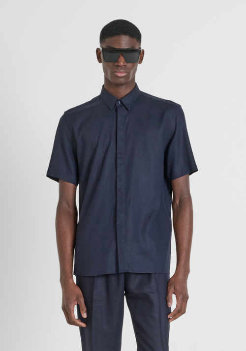"ADALIA" LINEN BLEND SHORT-SLEEVED REGULAR FIT SHIRT - Summer Outfit | Antony Morato Online Shop