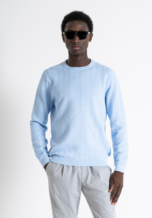 REGULAR FIT SWEATER IN SOFT SOLID-COLOUR COTTON YARN WITH JACQUARD PATTERN - Knitwear | Antony Morato Online Shop
