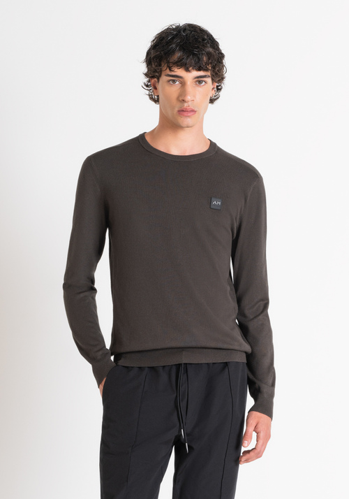 SLIM FIT SWEATER IN VISCOSE BLEND WITH RUBBERISED LOGO Antony Morato
